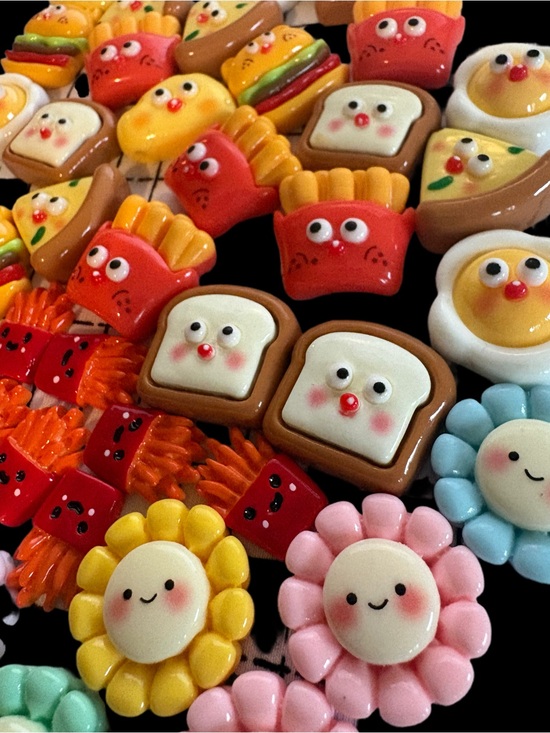 Other - Cute Kawaii Food + Flowers Cabochons Flat Backs for Crafting - Bundle Lot